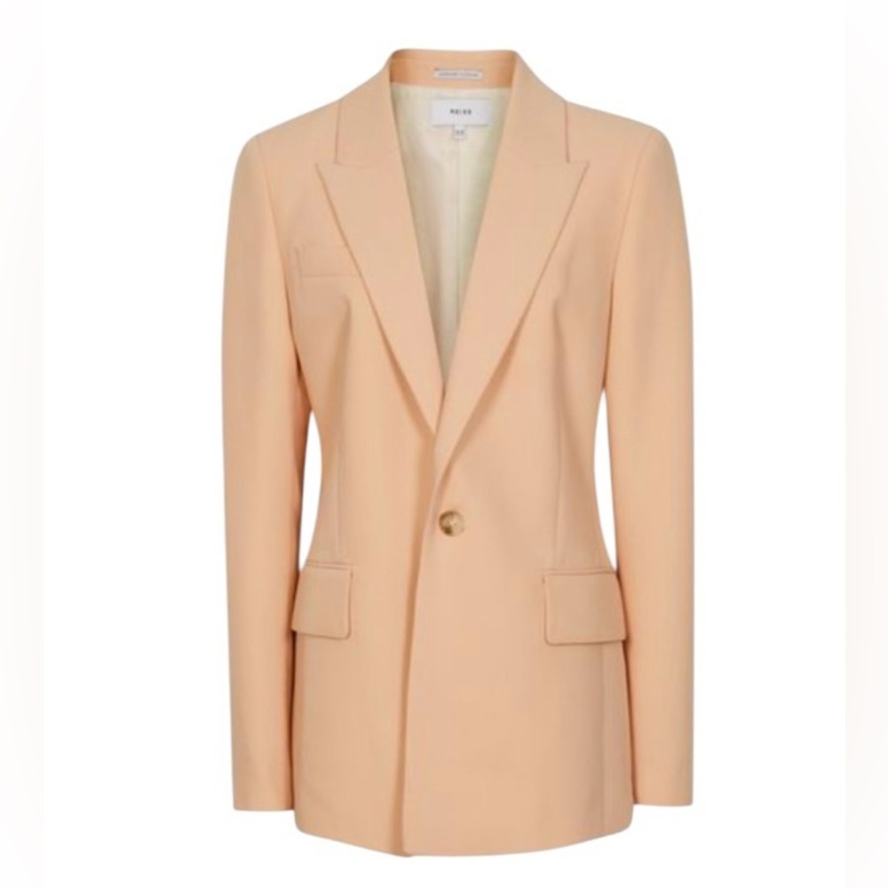 Reiss Wool Linen Blend Slim Fit Blazer In Apricot NEW - Picture 2 of 7